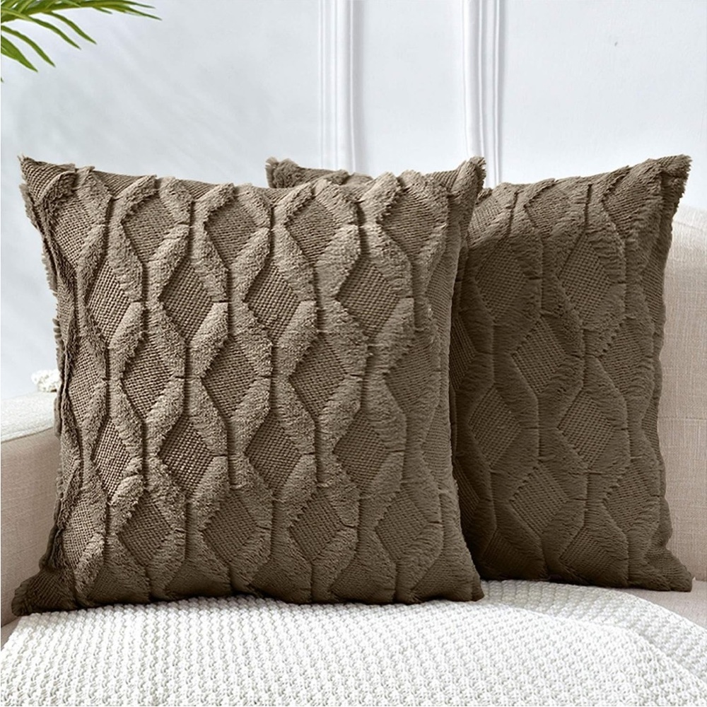 Brown Farmhouse Cute Pillow Cover Furry Faux Luxury Soft Warm Pillow Case Set - Picture 1 of 6